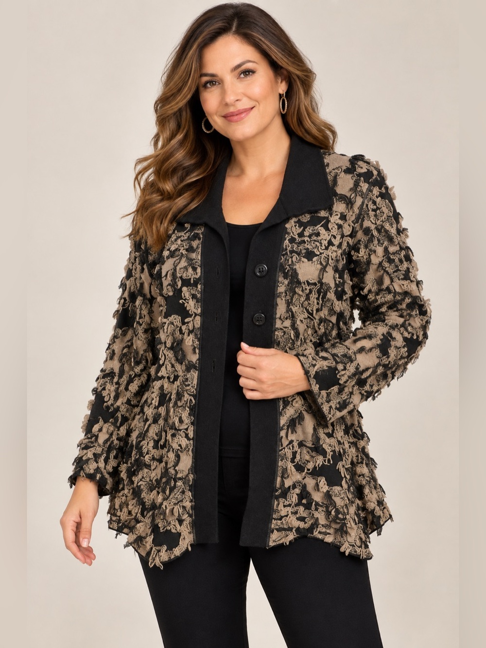 Nic + Zoe Reversible Abstract Knit Cardigan PM Petite Medium Button Front